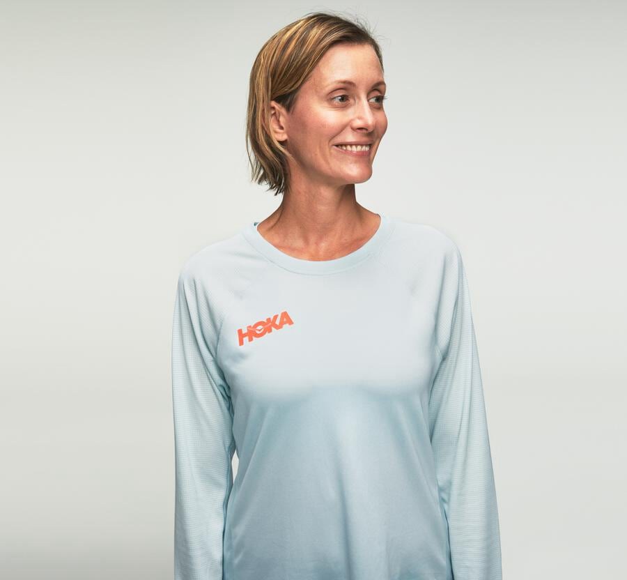 Hoka One One Performance Long Sleeve - Women Tops - Blue,Australia OHD-740285